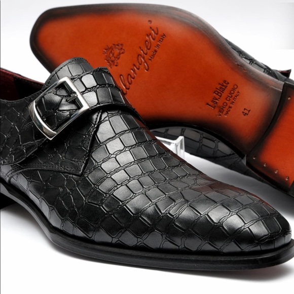 Black all leather monk strap. Embossed leather main image 4